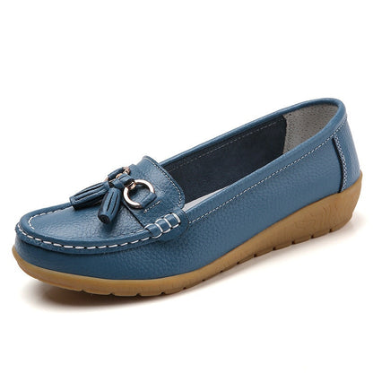 Grace Women's Comfort Leather Loafer Shoes with Tassel Detail