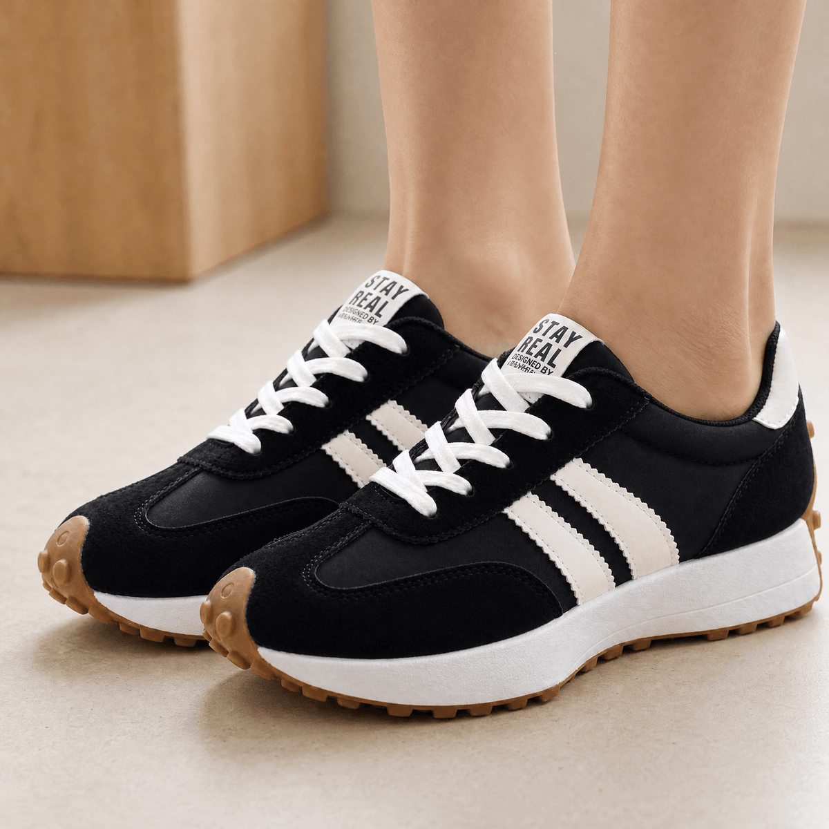 Velora Retro Suede Colorblock Cushioned Platform Sneakers for Women