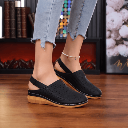 Perforated Wedge Slingback Sandals with Cushioned Sole for Women