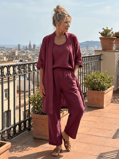 Linen Wide-Leg Pant and Duster Jacket Women's Two-Piece Co-Ord Set