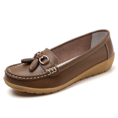 Grace Women's Comfort Leather Loafer Shoes with Tassel Detail