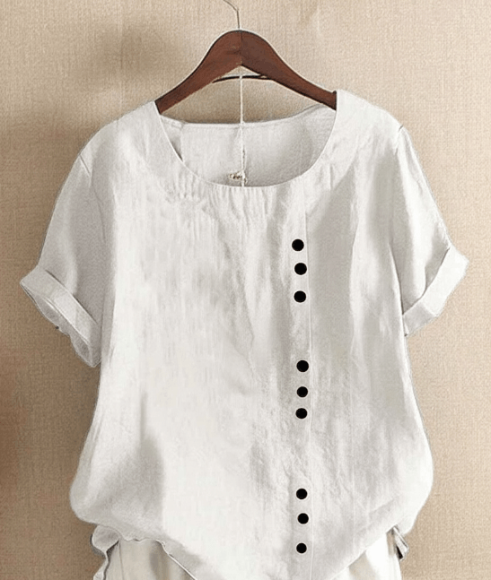 Halvorn Relaxed Linen Summer Top with Short Sleeves and Side Button Detail