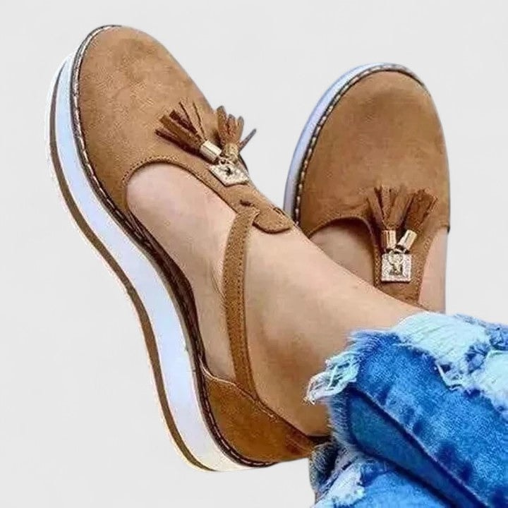 Kelsea Orthopedic Platform Sandals with Ankle Strap and Tassel Detail
