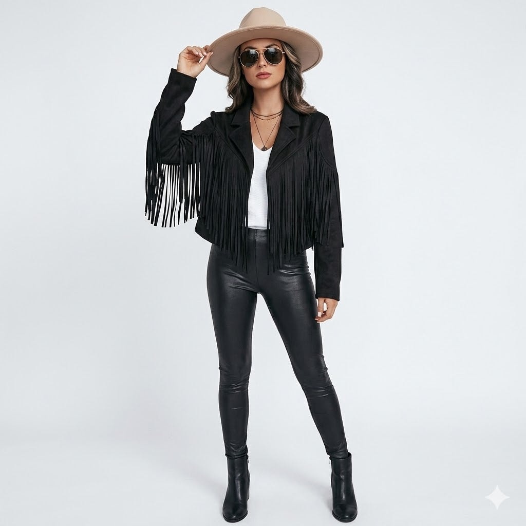 Bianca Rossi Fringe Suede-Look Cropped Jacket for Women