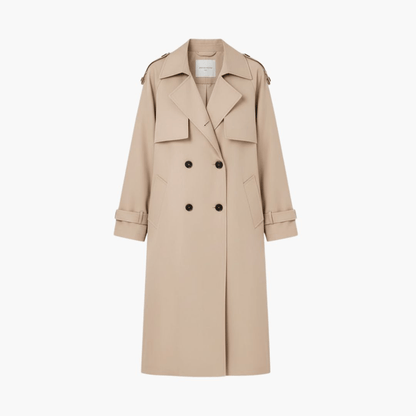 Double-Breasted Trench Coat with Adjustable Cuffs and Belted Waist