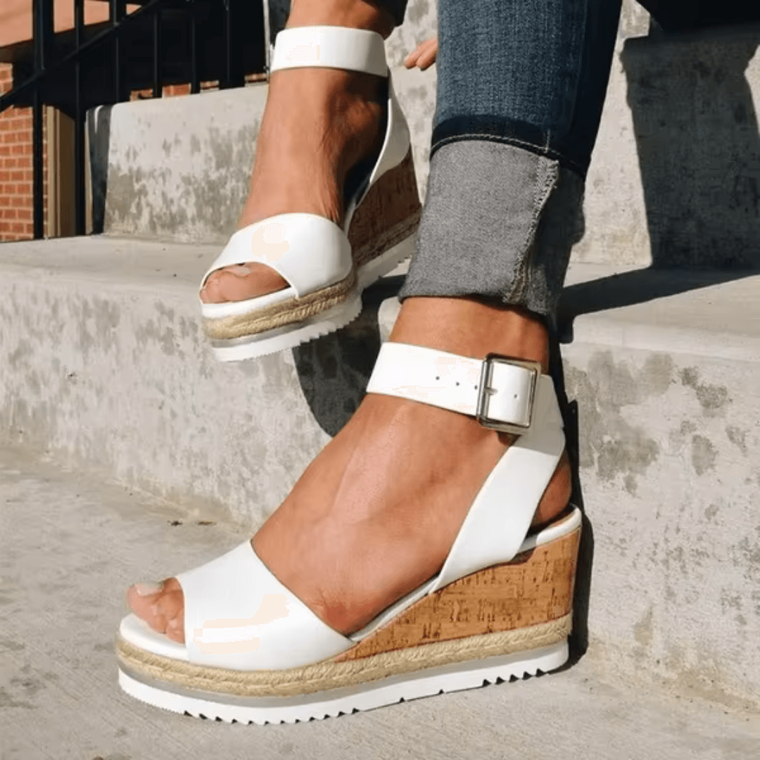 Cassandra Espadrille Wedge Sandals with Adjustable Ankle Strap and Buckle