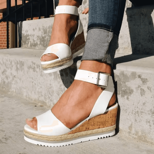 Cassandra Espadrille Wedge Sandals with Adjustable Ankle Strap and Buckle