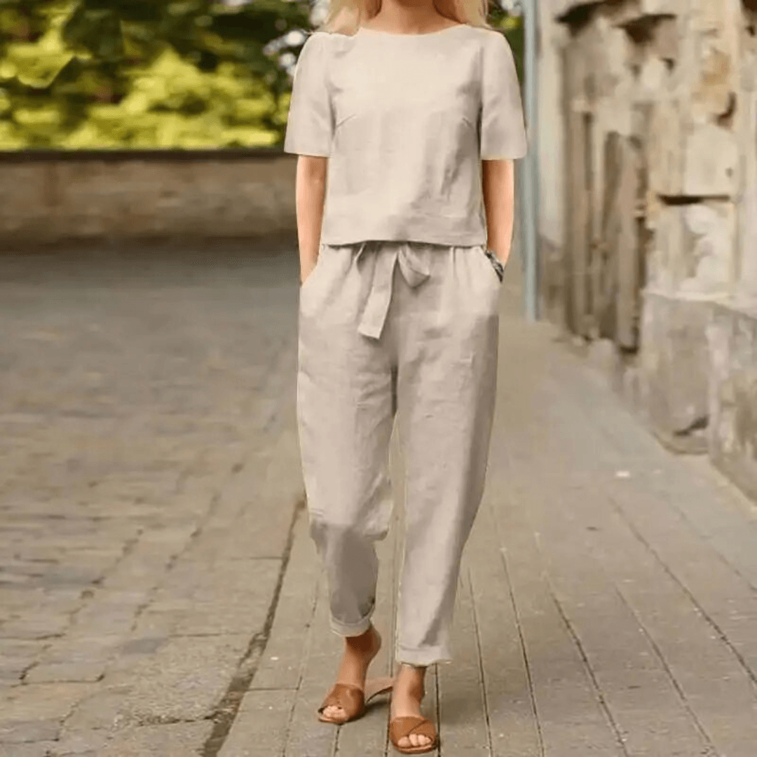 Women's Cotton Linen Relaxed Top and Pants Two-Piece Co-ord Set