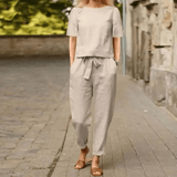 Women's Cotton Linen Relaxed Top and Pants Two-Piece Co-ord Set