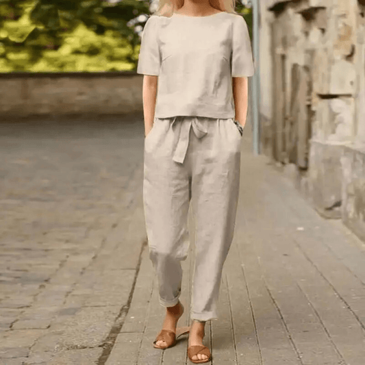 Women's Cotton Linen Relaxed Top and Pants Two-Piece Co-ord Set