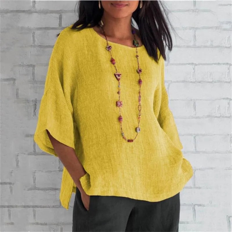 Maricel Oversized Cotton Linen Top with Flared Half Sleeves