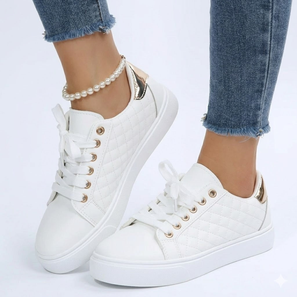 Chloe Laurent Quilted Cushioned Sneakers with Metallic Heel Trim for Women