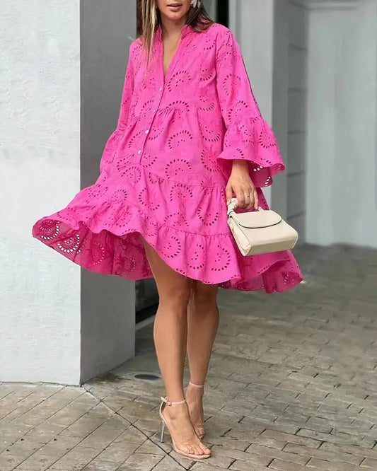 Lucy Embroidered Eyelet Cocktail Mini Summer Dress in Polyester