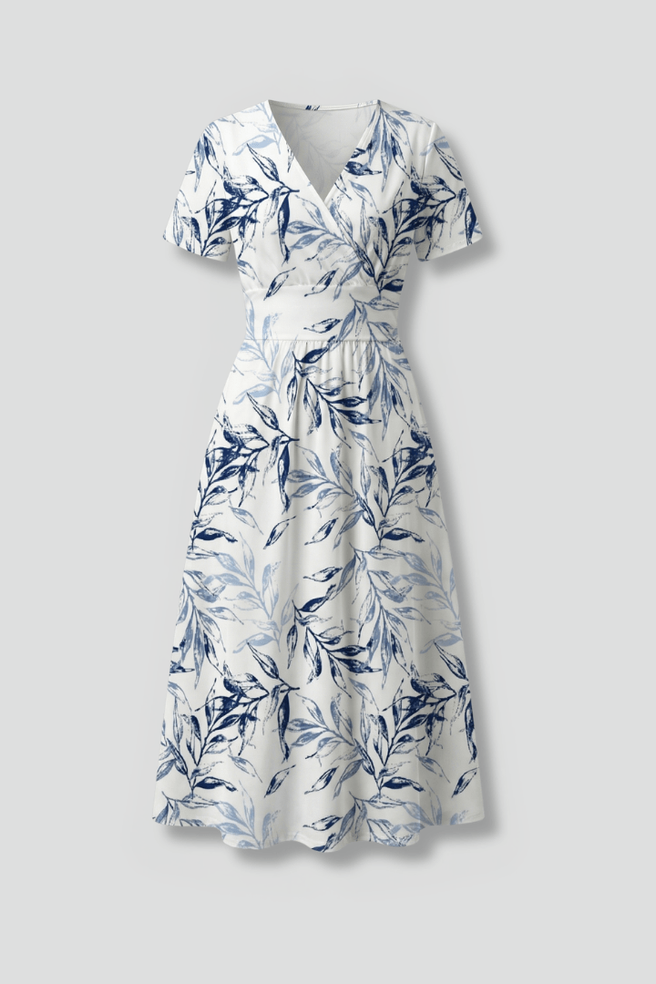 Floral Print V-Neck Midi Dress with Flutter Sleeves for Women
