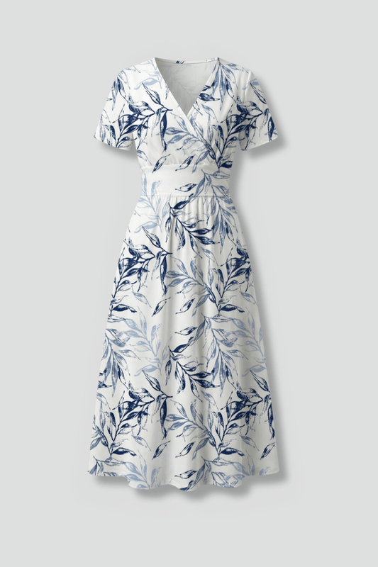 Floral Print V-Neck Midi Dress with Flutter Sleeves for Women