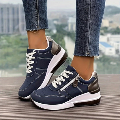 Orthopedic Lace-Up Sneakers with Side Zip and Supportive Raised Sole