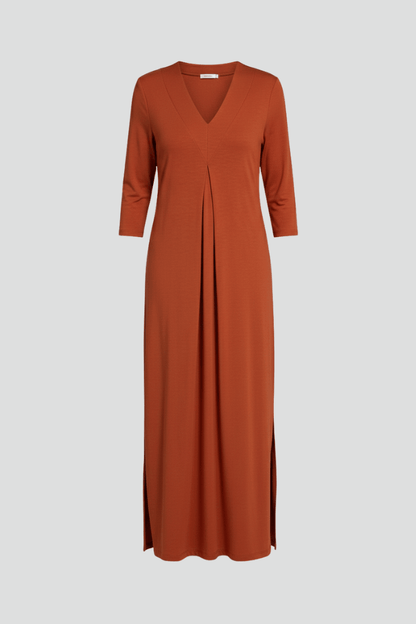 Women's Long Sleeve V-Neck Jersey Knit Maxi Dress with Side Slit