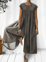 Women's Wide-Leg Sleeveless Linen Pant Jumpsuit with Scoop Neck
