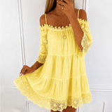 Esme Cold Shoulder Tiered Lace Trim Summer Mini Dress with Spaghetti Straps for Women