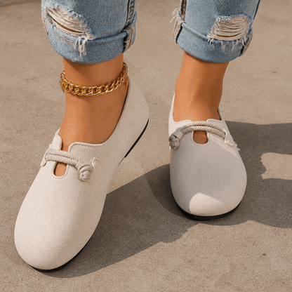 Sollea Suede Slip-On Flats with Cushioned Sole and Rope Bow