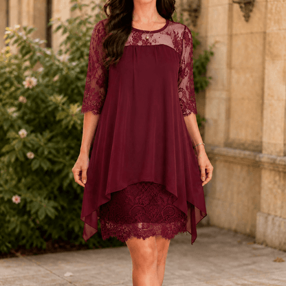 Floral Lace High-Low Midi Dress with Flowy Hem for Women
