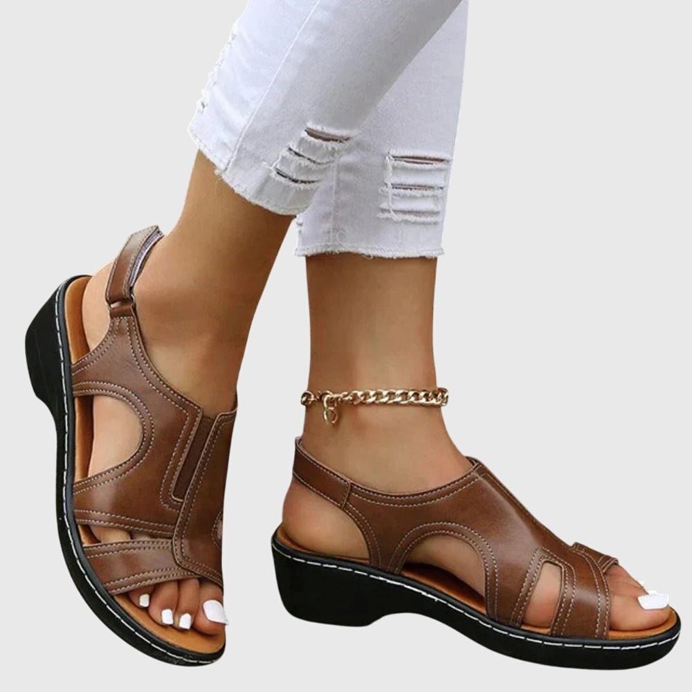 Celeste Comfortable Slingback Wedge Sandals with Cut-Out Detail and Adjustable Strap