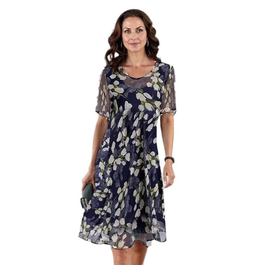 Isabelle Fletcher Floral A-Line Chiffon Dress for Women in Midi Length