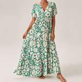 Georgiana Floral Summer Maxi Dress with Short Sleeves and Tiered Skirt