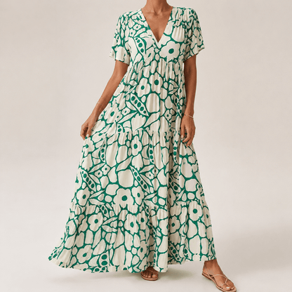 Georgiana Floral Summer Maxi Dress with Short Sleeves and Tiered Skirt
