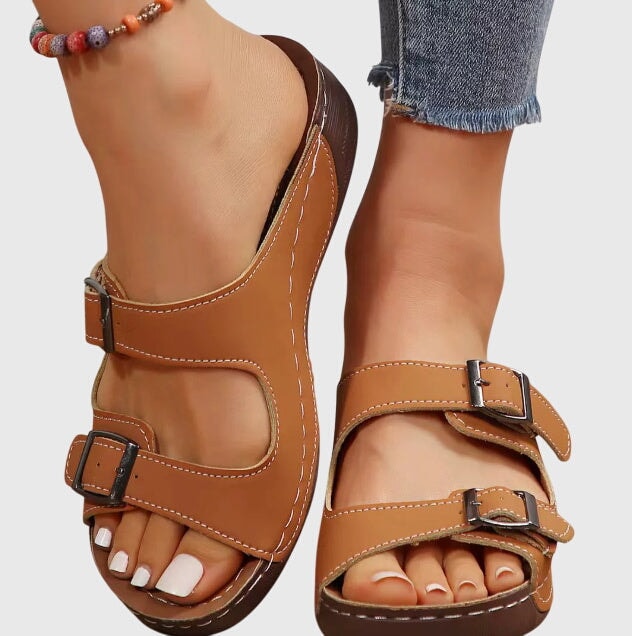 Boston Comfortable Platform Sandals with Two Buckle Straps and Orthopaedic Footbed