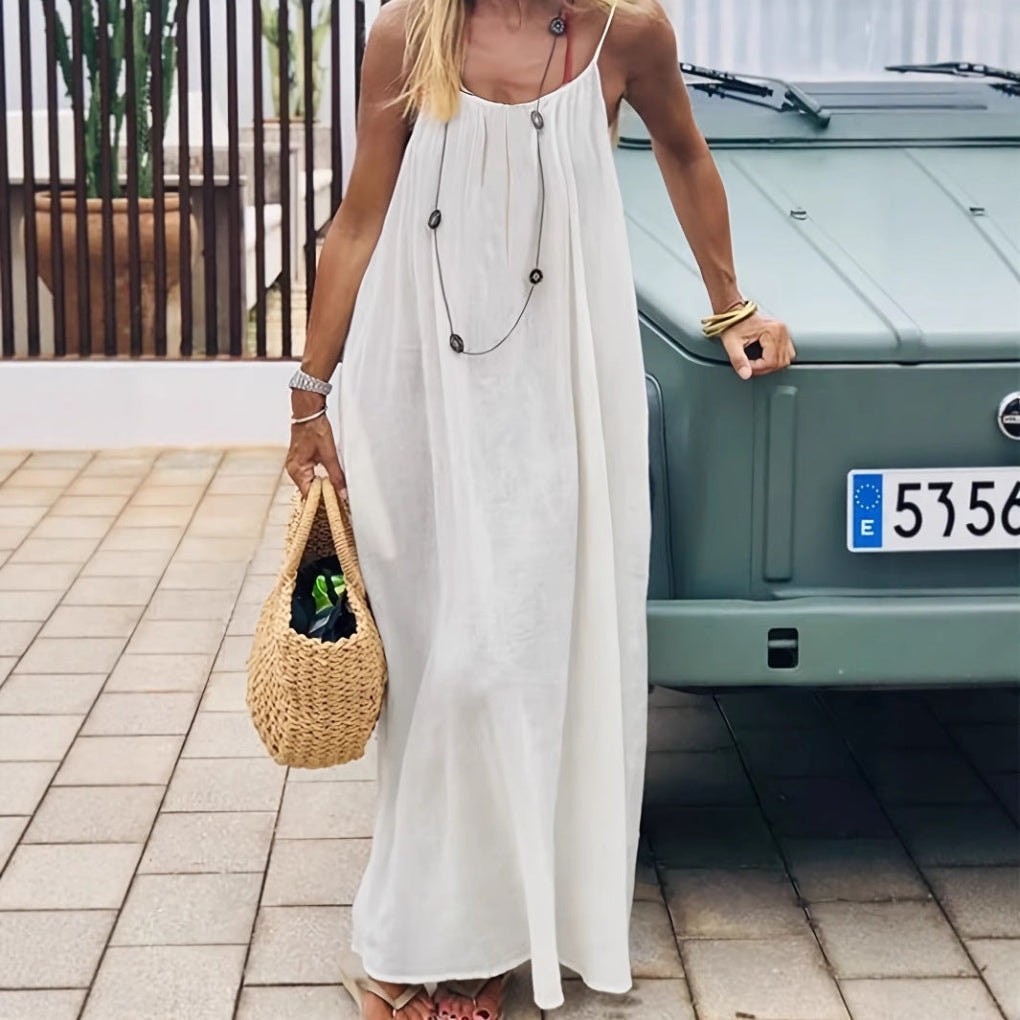 Women's Backless Loose-Fit Long Midi Dress with Spaghetti Straps