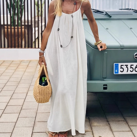 Women's Backless Loose-Fit Long Midi Dress with Spaghetti Straps
