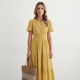 Chloe Evans Tiered Flutter-Sleeve Cotton Blend Christmas Party Maxi Dress