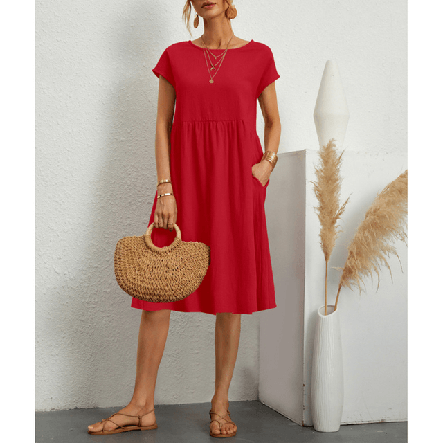 Isabella Moreau | Women's Linen Blend Summer Midi Dress with Pockets