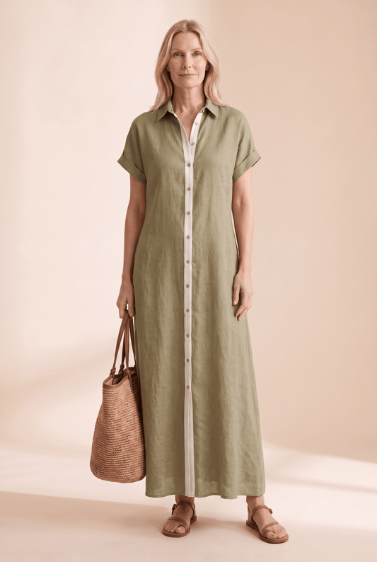 Women's Button-Front Linen Blend Summer Shirt Dress