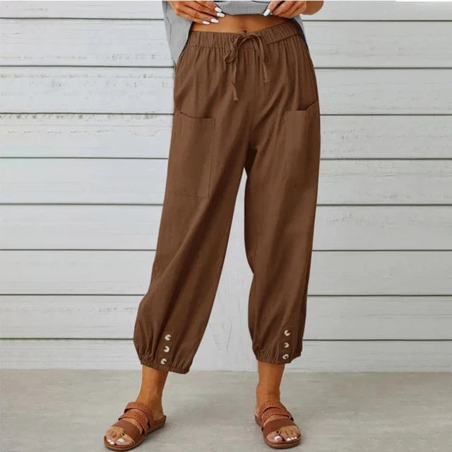 Lena Women's High-Waist Linen Harem Pants with Drawstring
