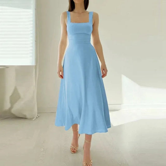 Matilde Square Neck Cotton Summer Maxi Dress with Puff Sleeves