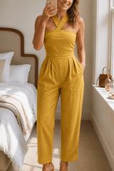 Women's Halter-Neck Wide-Leg Jumpsuit with Defined Waist