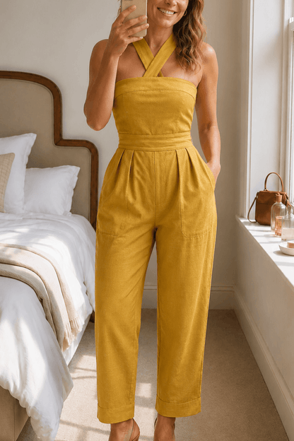 Women's Halter-Neck Wide-Leg Jumpsuit with Defined Waist
