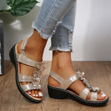 Sandie Comfortable Orthopedic Wedge Sandals with Floral Detail and Adjustable Straps