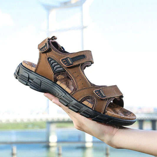 Hudson Men's Leather Outdoor Sandals with Cushioned Footbed