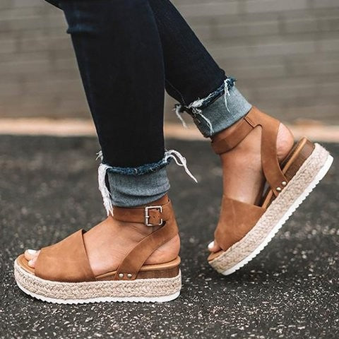 Amanda Cushioned Platform Ankle Strap Sandals for Women with Espadrille Sole