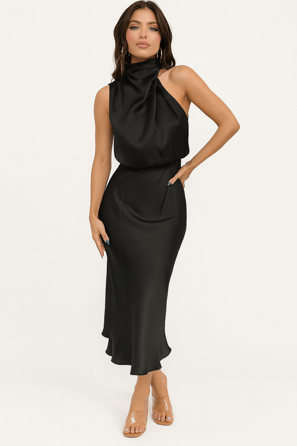 Aurora Bellini Satin Midi Dress for Elegant Christmas Dress Occasions