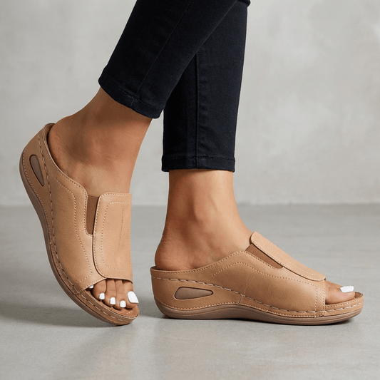 Penelope Ergonomic Slip-On Wedge Sandals with Open Toe and Cutout Detail