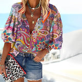 Kendra Paisley Mandala Print Long Sleeve Button-Up Blouse for Women