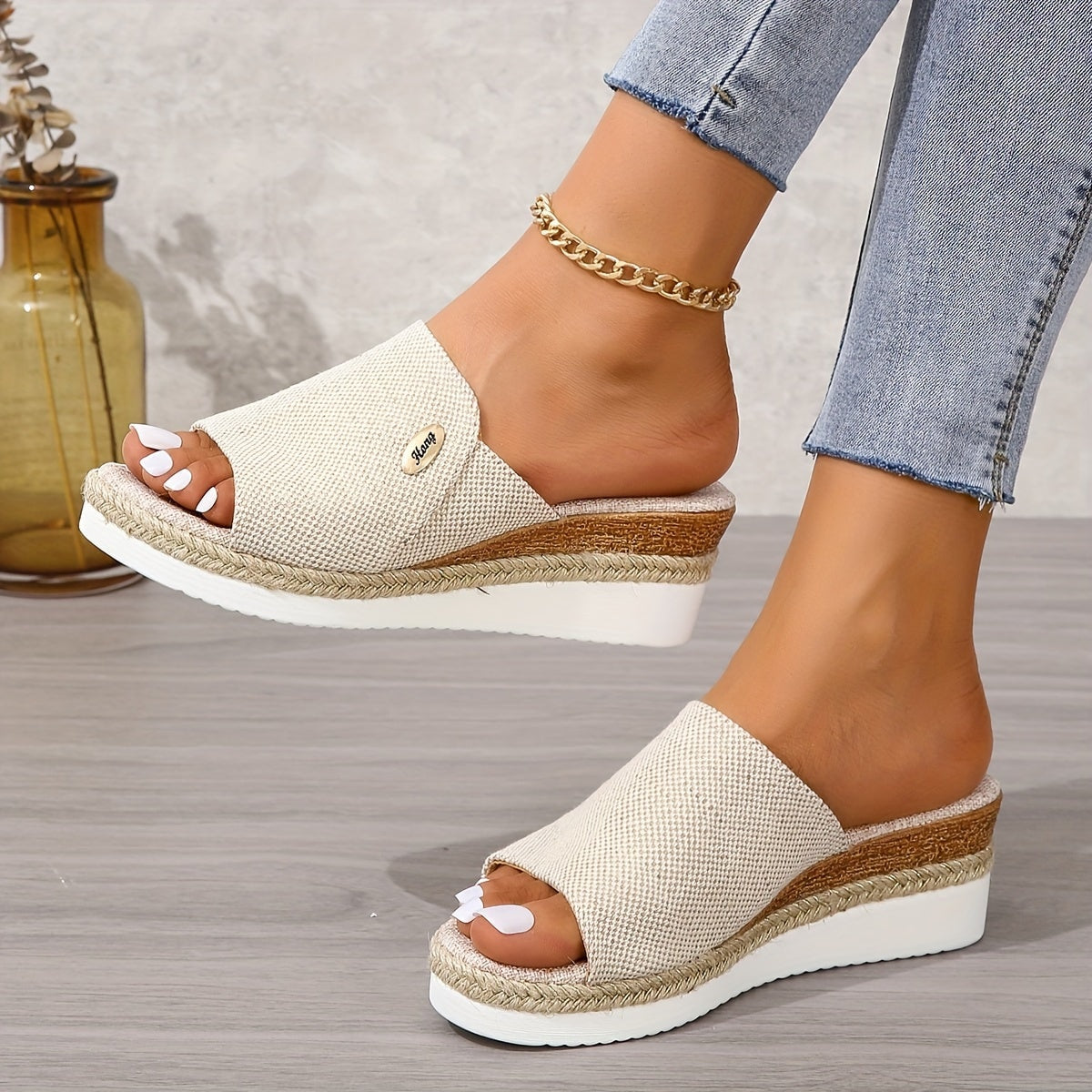 Marina Beckett Woven Espadrille Platform Wedge Sandals with Open Toe