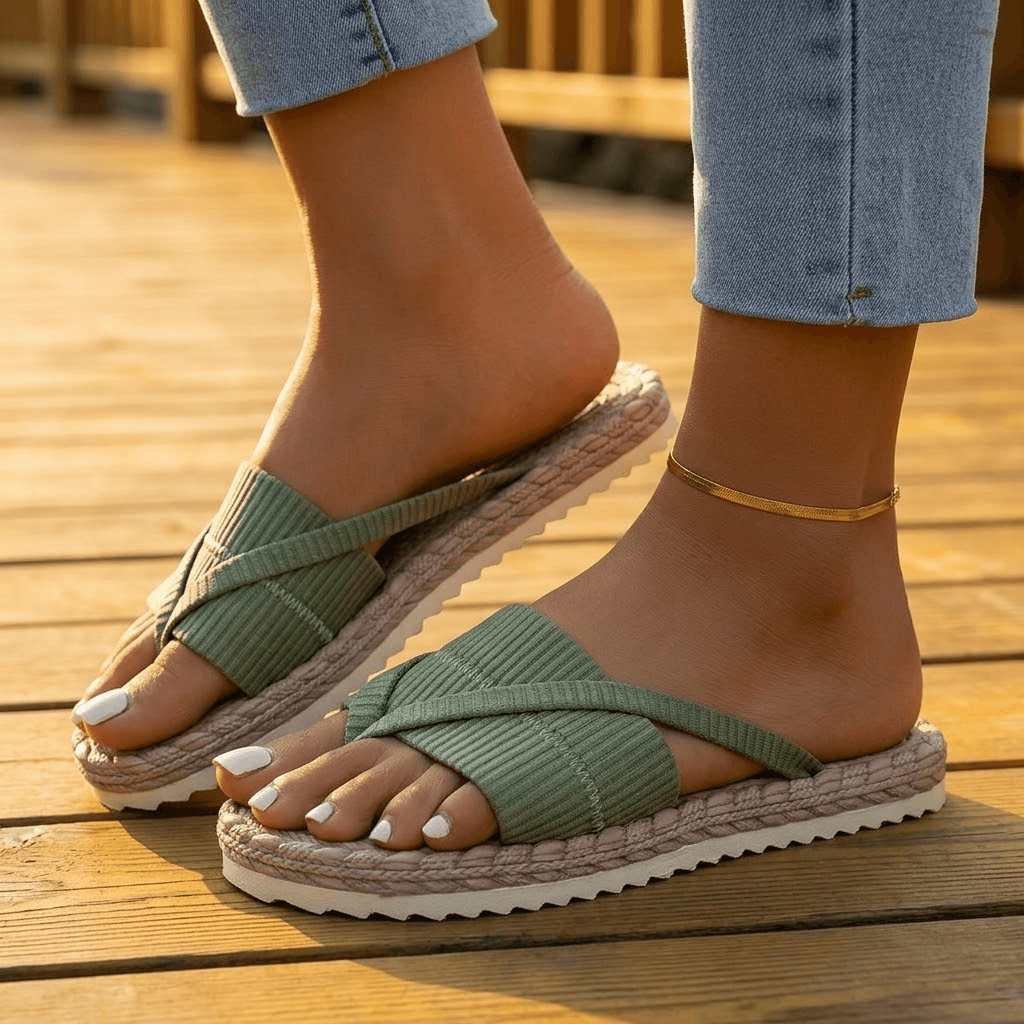 Lunara Women's Cushioned Crossover Slide Sandals with Espadrille Sole