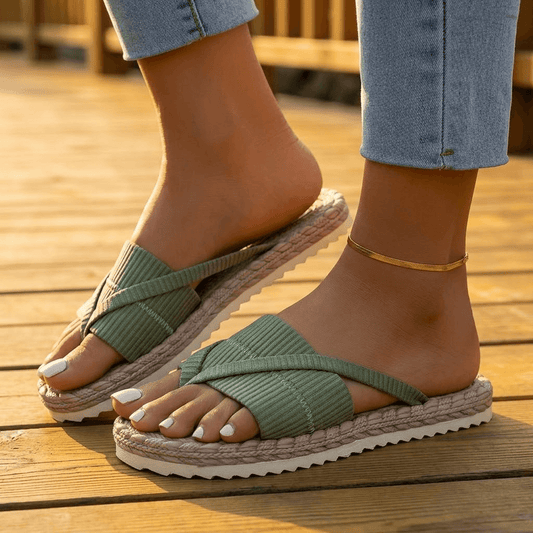 Lunara Women's Cushioned Crossover Slide Sandals with Espadrille Sole