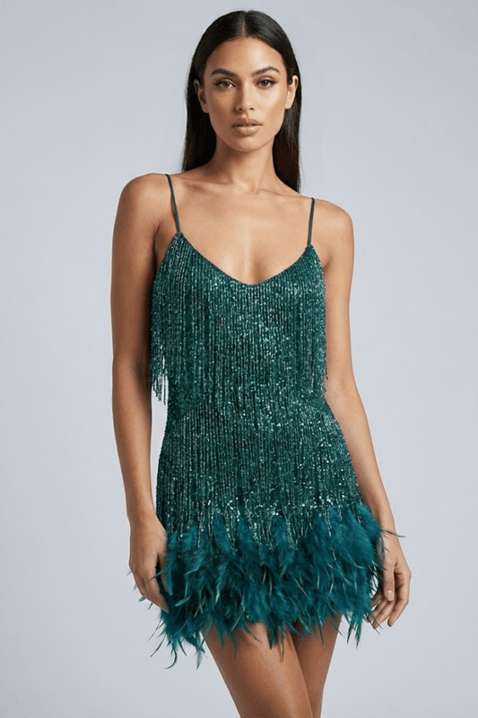 Seraphina Bellucci | Sequin Feather Mini Dress for Cocktail Parties
