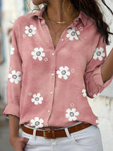 Darya Floral Print Long-Sleeve Blouse for Women with Button-Down Front